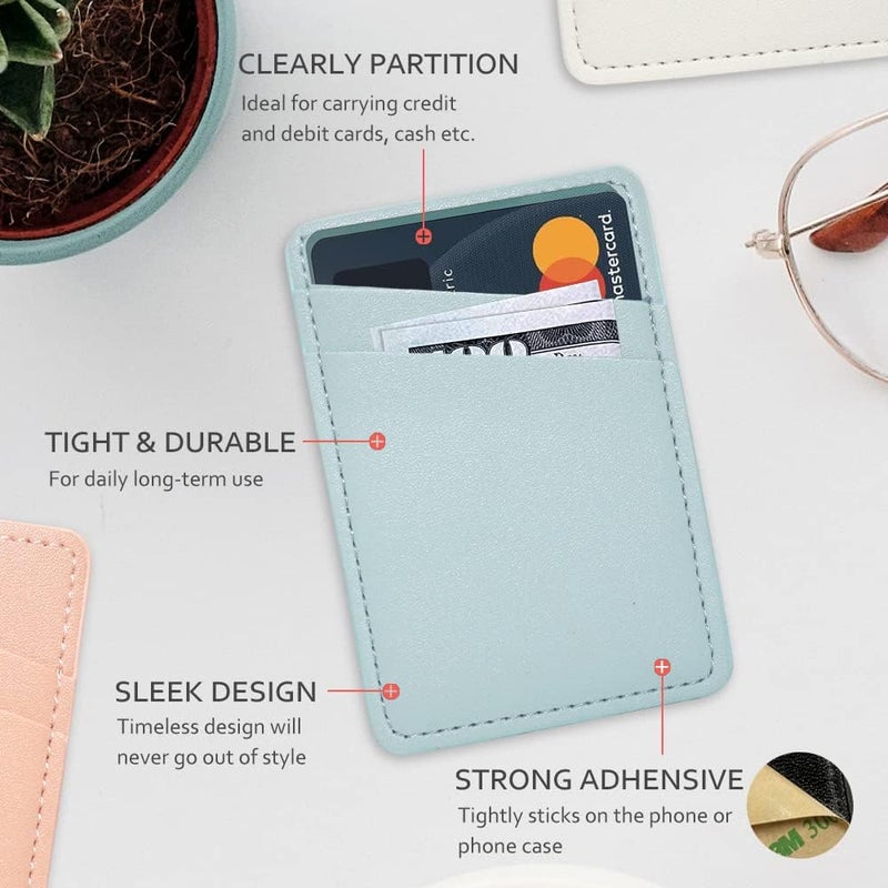 Limvory Phone Wallet Stick On, Leather Phone Card Holder, Credit Card Holder for Phone Case - Pink, Blue - Image 2